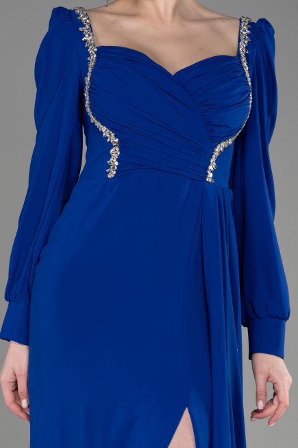 Long Sax Blue Chiffon Evening Dress ABU3885