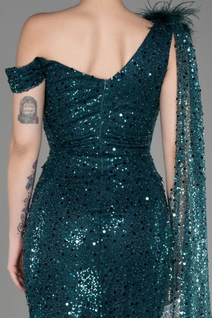 Emerald Green Slit Scaly Long Evening Dress ABU3857