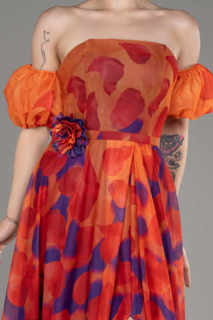 Orange Strapless Slit Long Prom Dress ABU3903