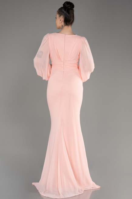 Salmon Long Chiffon Evening Dress ABU2818