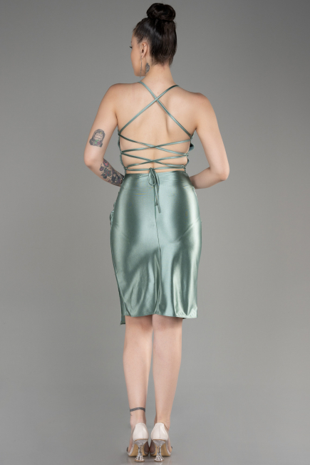 Turquoise Backless Short Satin Cocktail Dress ABK2078