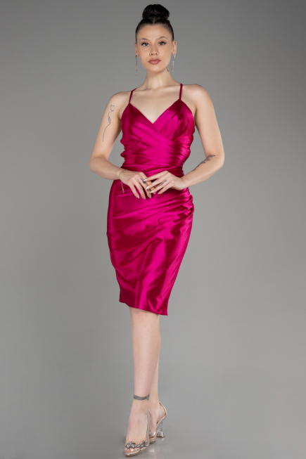 Fuchsia Backless Short Satin Cocktail Dress ABK2078