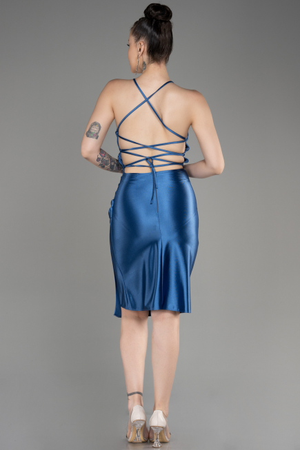 Indigo Backless Short Satin Cocktail Dress ABK2078