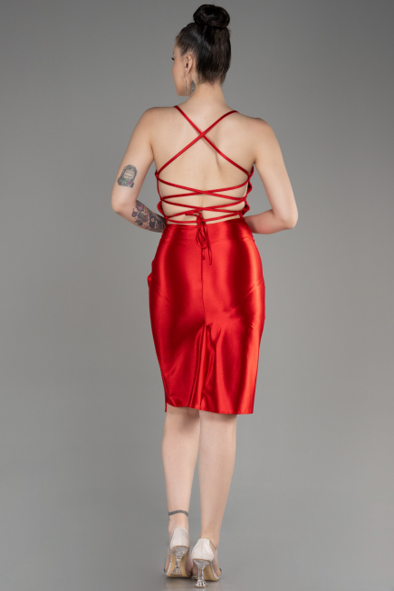 Red Backless Short Satin Cocktail Dress ABK2078