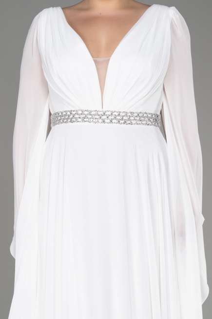 White Long Chiffon Plus Size Evening Dress ABU3543