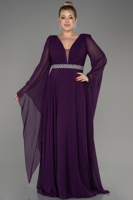 Dark Purple Long Chiffon Plus Size Evening Dress ABU3543