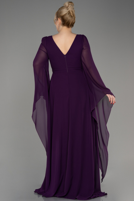Dark Purple Long Chiffon Plus Size Evening Dress ABU3543
