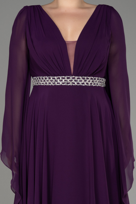 Dark Purple Long Chiffon Plus Size Evening Dress ABU3543