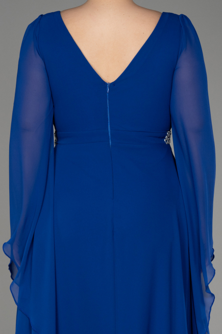 Sax Blue Long Chiffon Plus Size Evening Dress ABU3543