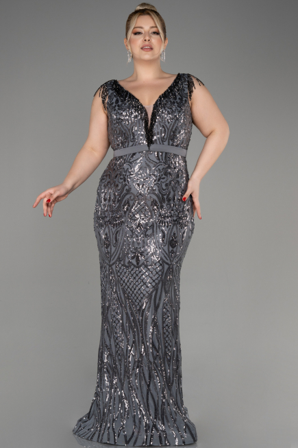 Long Anthracite Plus Size Engagement Dress ABU3876