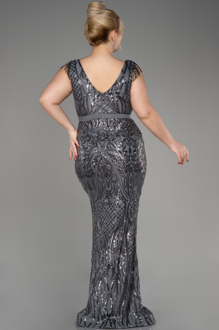 Long Anthracite Plus Size Engagement Dress ABU3876