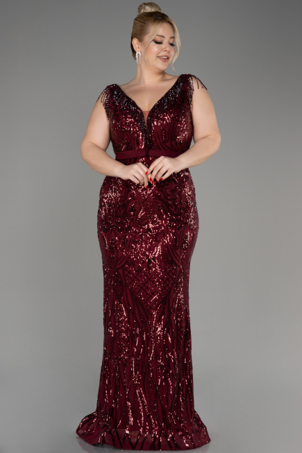 Long Burgundy Plus Size Engagement Dress ABU3876
