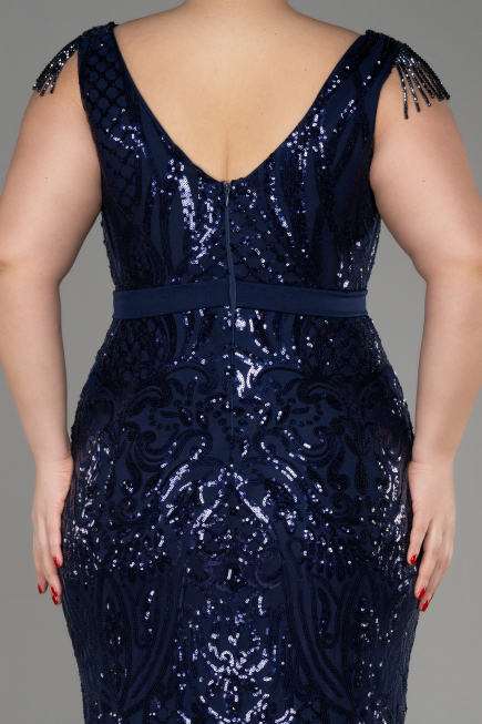 Long Navy Blue Plus Size Engagement Dress ABU3876