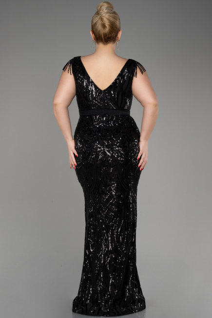 Long Black Plus Size Engagement Dress ABU3876