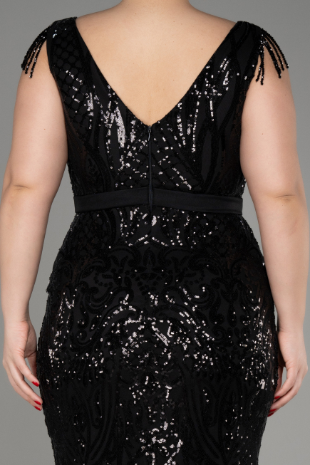 Long Black Plus Size Engagement Dress ABU3876