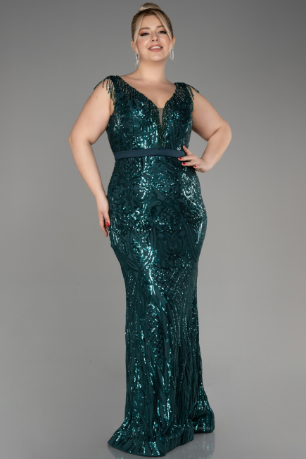 Long Emerald Green Plus Size Engagement Dress ABU3876