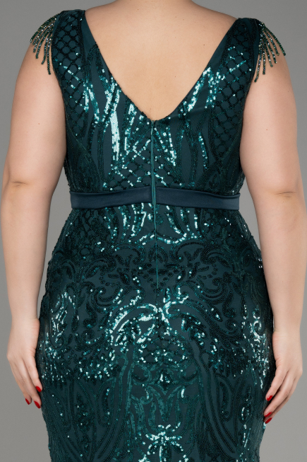 Long Emerald Green Plus Size Engagement Dress ABU3876