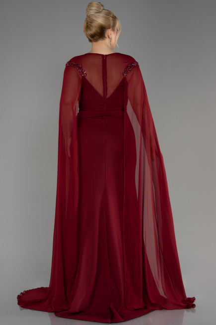 Burgundy Long Chiffon Sleeve Plus Size Evening Dress ABU3913