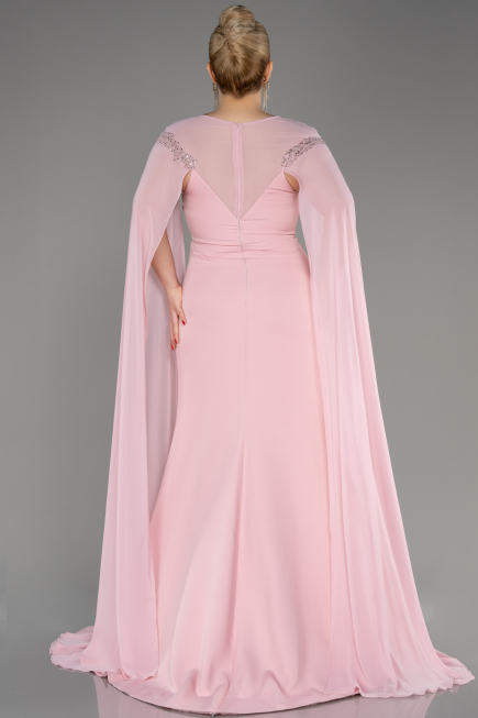 Powder Color Long Chiffon Sleeve Plus Size Evening Dress ABU3913