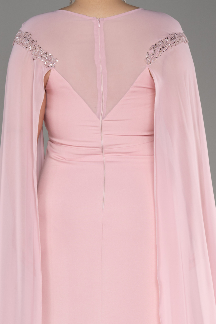 Powder Color Long Chiffon Sleeve Plus Size Evening Dress ABU3913