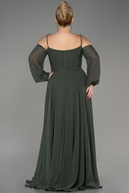 Olive Drab Long Chiffon Slit Evening Dress ABU3914