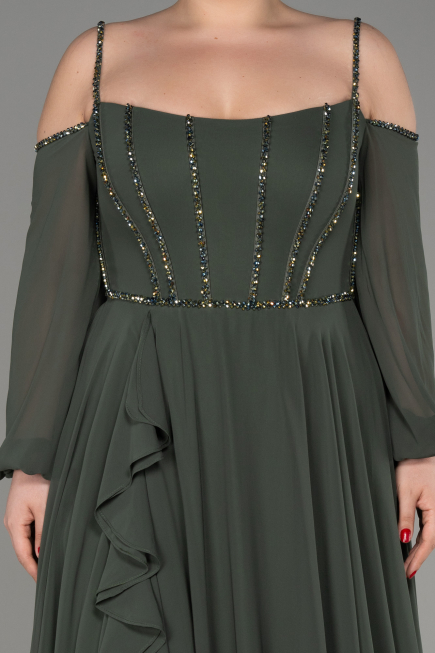 Olive Drab Long Chiffon Slit Evening Dress ABU3914