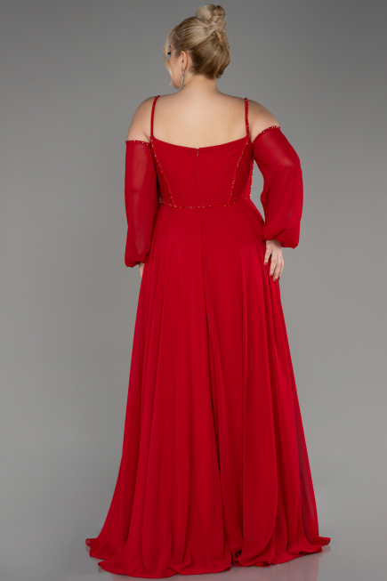 Red Long Chiffon Slit Evening Dress ABU3914