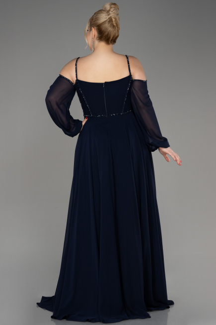 Navy Blue Long Chiffon Slit Evening Dress ABU3914