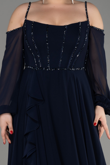 Navy Blue Long Chiffon Slit Evening Dress ABU3914