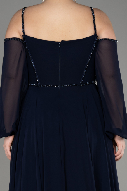 Navy Blue Long Chiffon Slit Evening Dress ABU3914