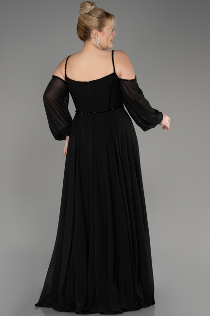 Black Long Chiffon Slit Plus Size Evening Dress ABU3915