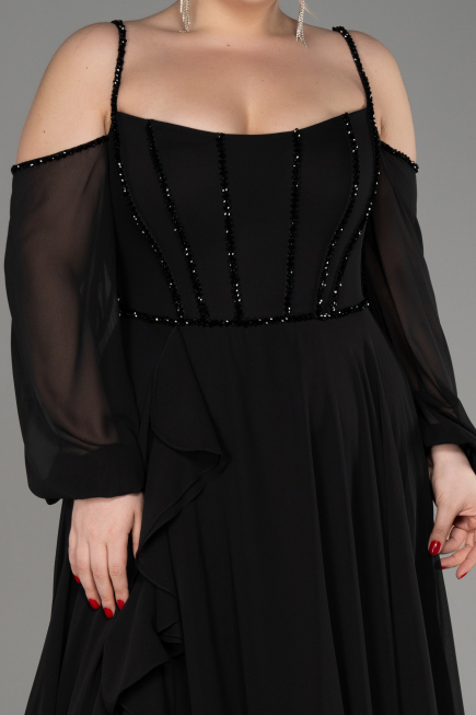 Black Long Chiffon Slit Plus Size Evening Dress ABU3915