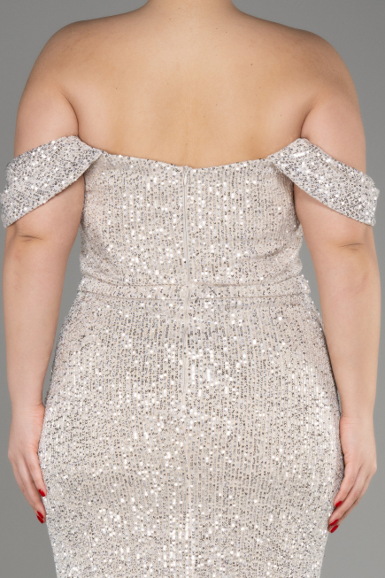 Mink Shoulder Low Cut Long Sequin Plus Size Evening Dress ABU3919