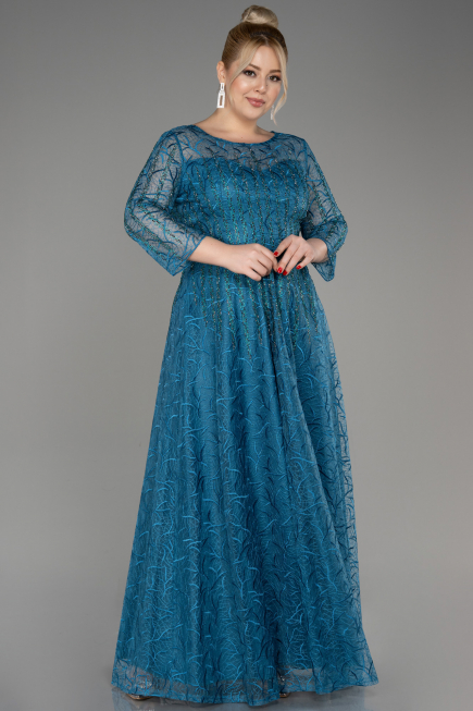 Oil Green Long Sleeve Laced Plus Size Evening Dress ABU3932