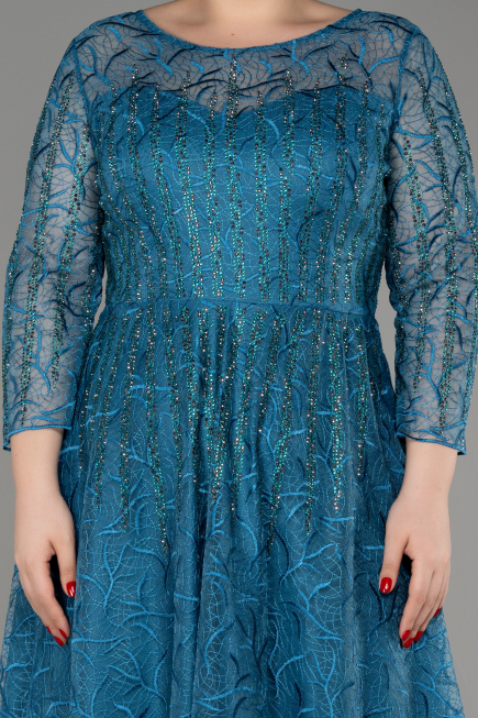 Oil Green Long Sleeve Laced Plus Size Evening Dress ABU3932