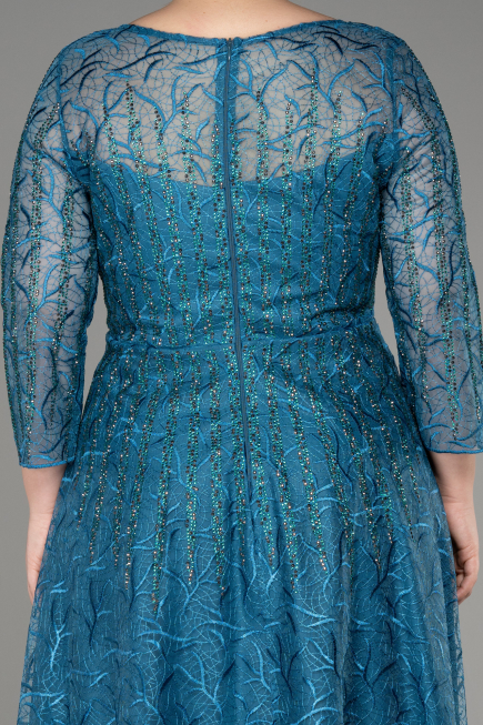 Oil Green Long Sleeve Laced Plus Size Evening Dress ABU3932