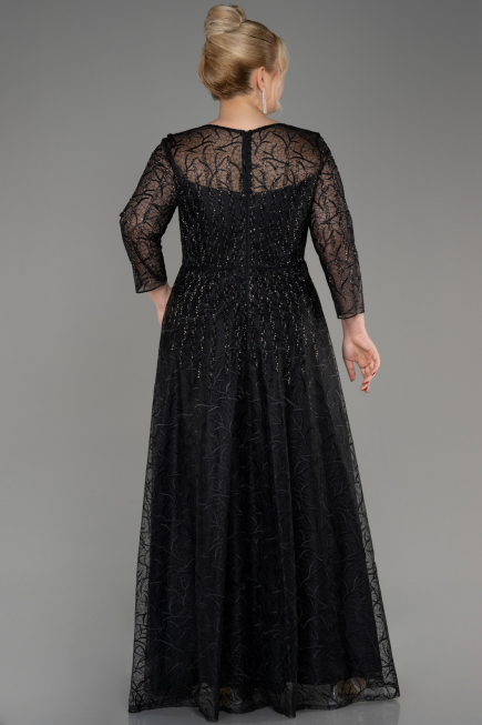 Black Long Sleeve Laced Plus Size Evening Dress ABU3932
