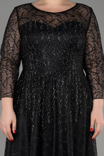 Black Long Sleeve Laced Plus Size Evening Dress ABU3932