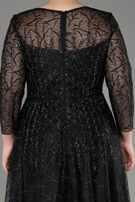 Black Long Sleeve Laced Plus Size Evening Dress ABU3932