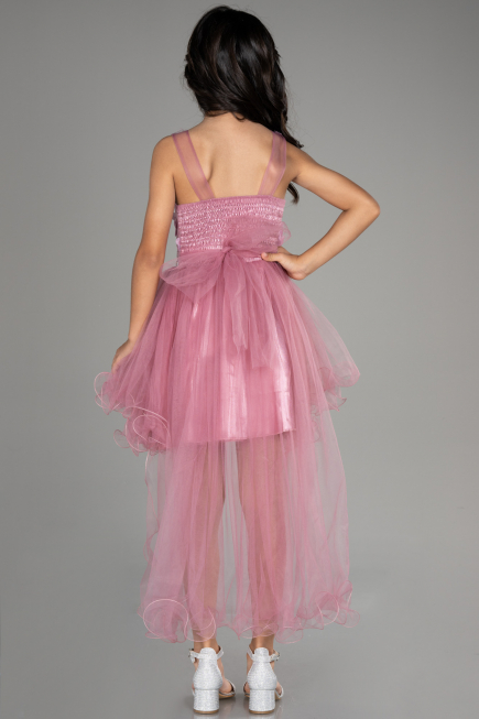Front Short Back Long Rose Colored Girl Dress ABO106
