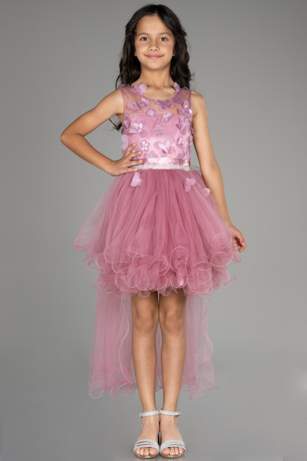 Front Short Back Long Rose Colored Girl Dress ABO106