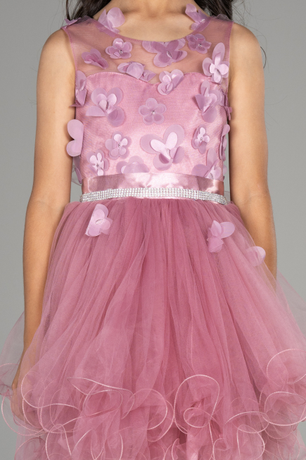 Front Short Back Long Rose Colored Girl Dress ABO106