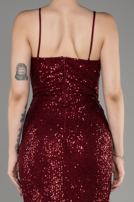 Burgundy Long Scaly Evening Dress ABU3246