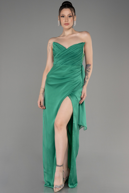 Green Strapless Slit Long Chiffon Evening Dress ABU3947