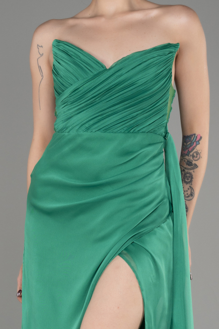 Green Strapless Slit Long Chiffon Evening Dress ABU3947
