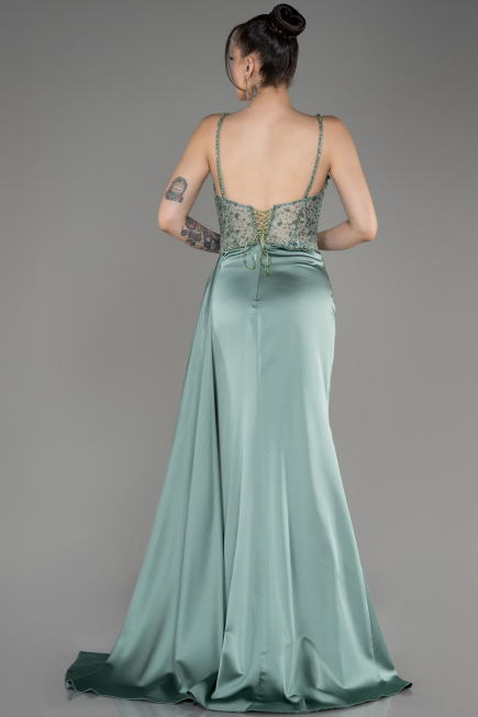 Turquoise Long Satin Evening Dress ABU3875