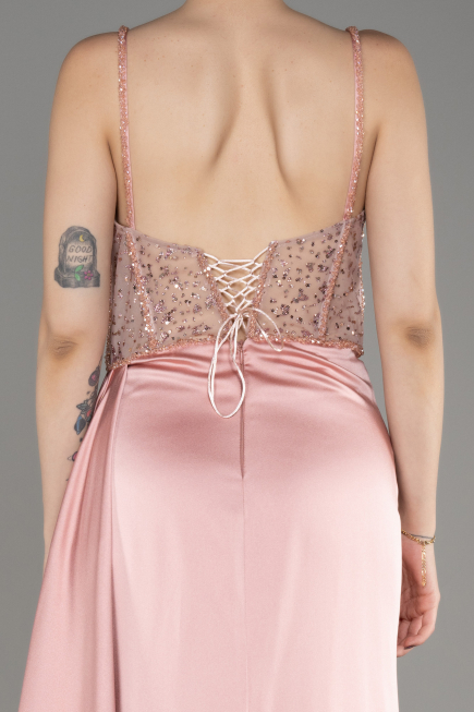 Powder Color Long Satin Evening Dress ABU3875