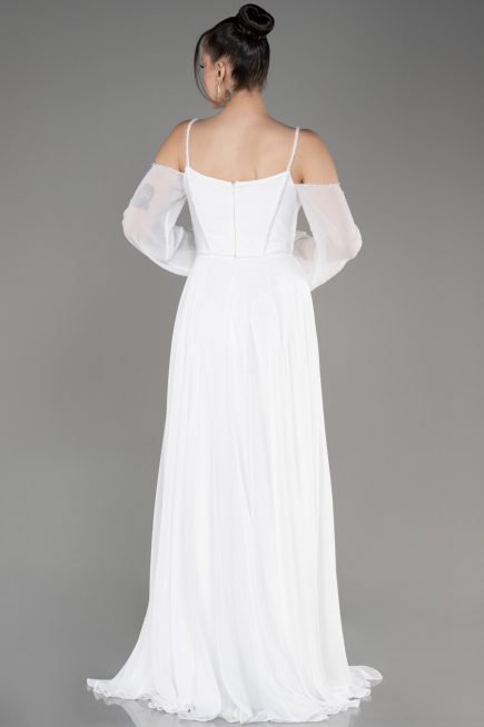 White Long Chiffon Slit Evening Dress ABU3914