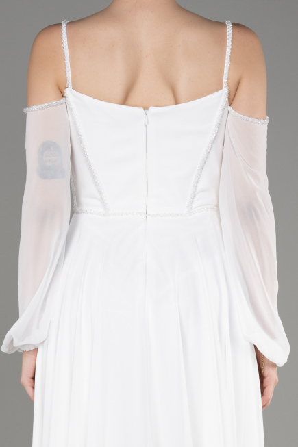 White Long Chiffon Slit Evening Dress ABU3914