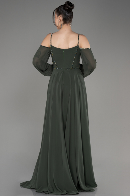 Olive Drab Long Chiffon Slit Evening Dress ABU3914